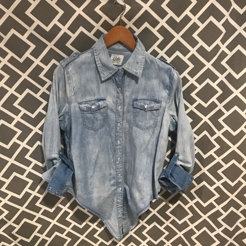 Tie front button up Denim shirt Long sleeves top (M/L) - Picture 3 of 8